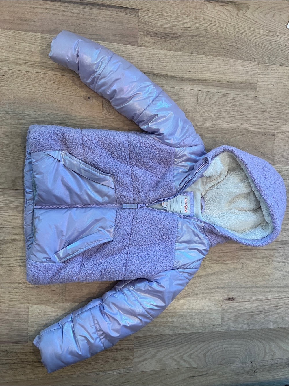 Cat & Jack Lavender Sherpa and Shiny Puffer Hoodie Jacket